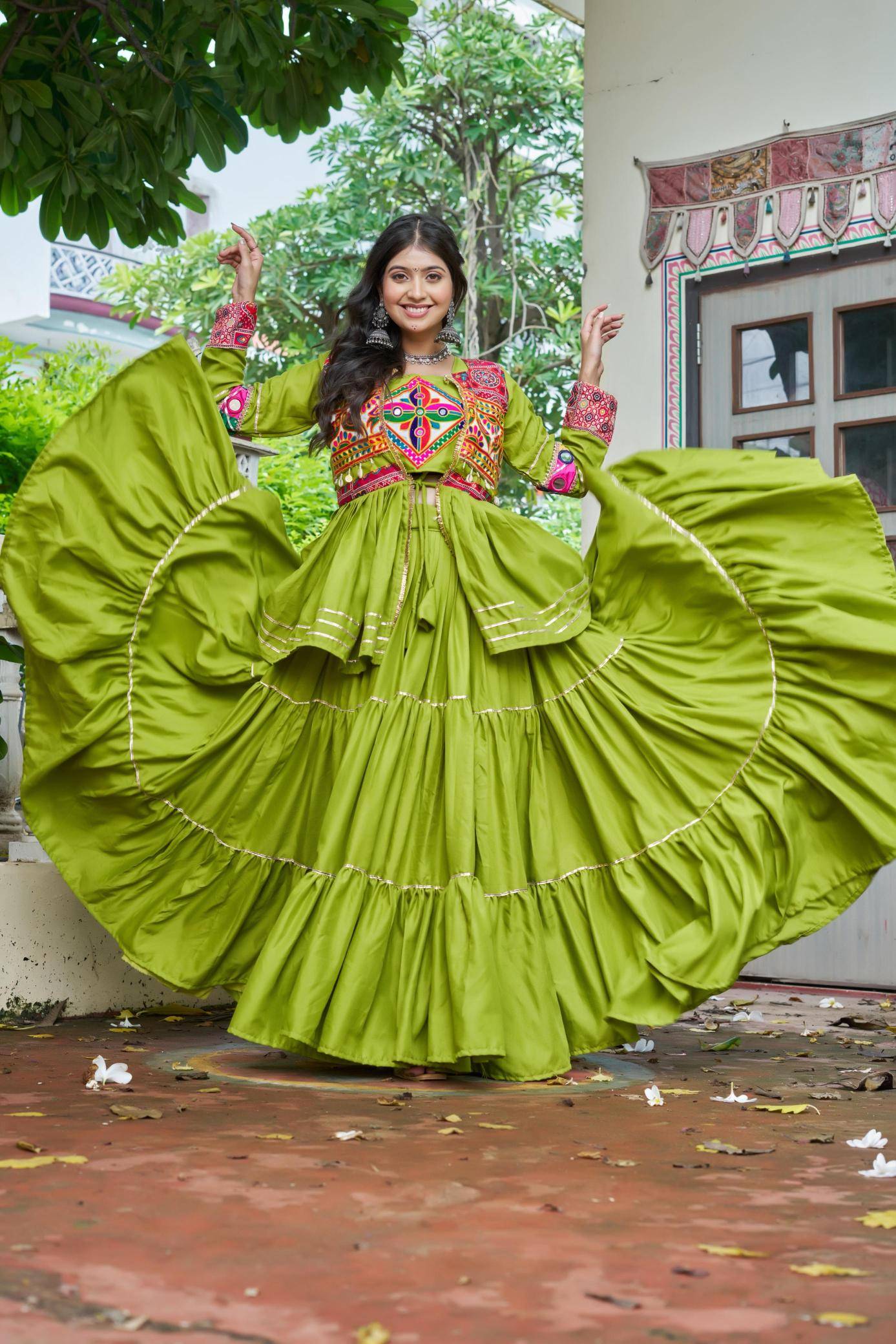 Launching Navratri Ram 120 cottan Green Lehenga choli wholesale market in pune